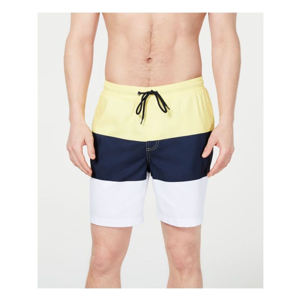 CLUBROOM Mens Yellow Color Block Classic Fit Shorts S